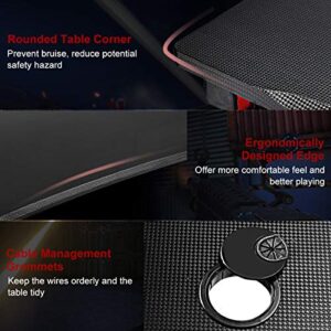 Tangkula Computer Desk Gaming Desk, Ergonomic Gamer Workstation with Cup & Headphone Holder and Mouse Pad, Gamer Desk with Carbon Fiber Surface and R-Shape Steel Frame (Black & Red)