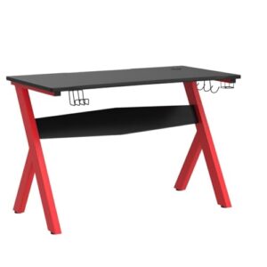 Tangkula Computer Desk Gaming Desk, Ergonomic Gamer Workstation with Cup & Headphone Holder and Mouse Pad, Gamer Desk with Carbon Fiber Surface and R-Shape Steel Frame (Black & Red)