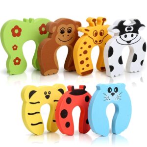 finger pinch guard, tlwdz 7 pcs cartoon animal door stopper soft foam cushion finger protector baby safety, prevent finger pinch injuries, slamming door, and child or pet from getting locked in room