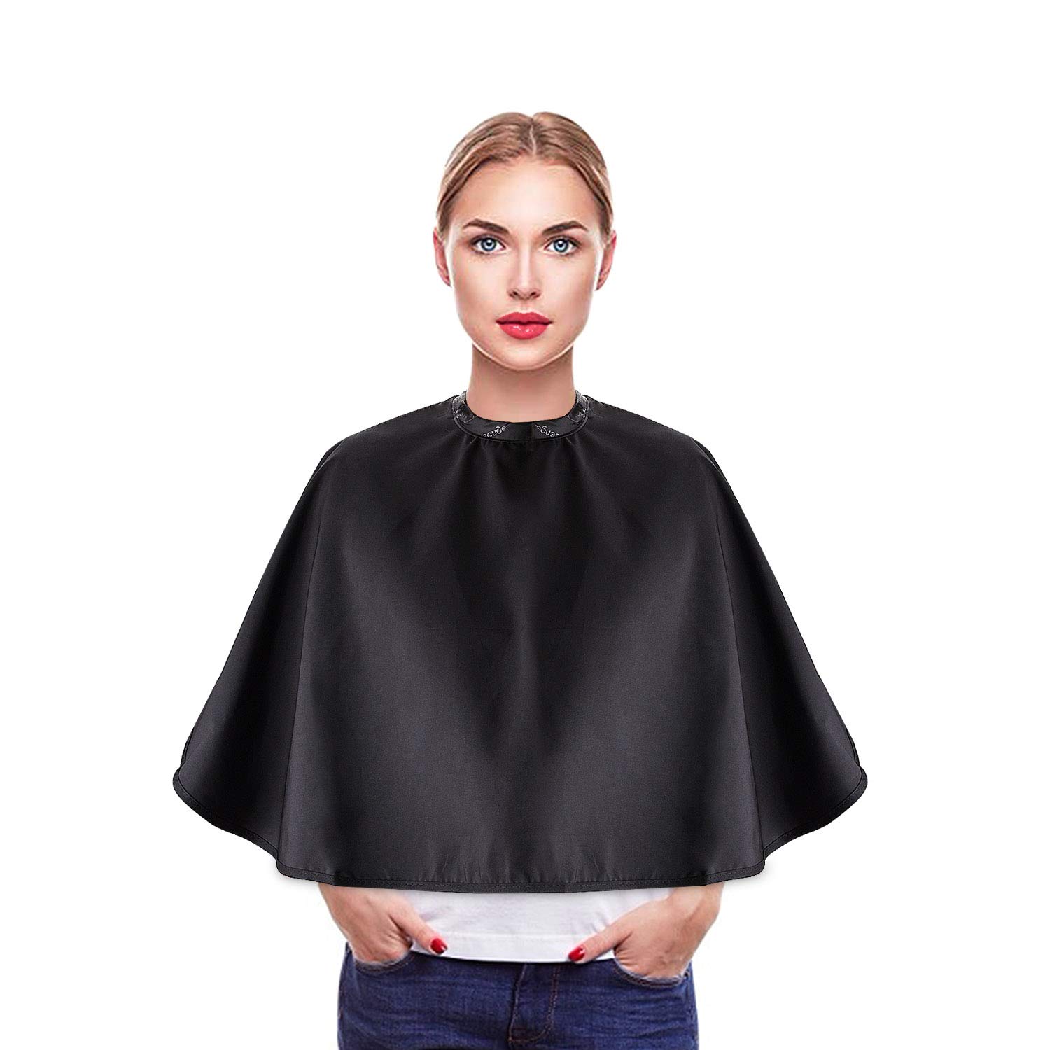 Noverlife Black Makeup Cape, Chemical & Water Proof Beauty Salon Shorty Smock for Clients, Lightweight Comb-out Beard Apron Shortie Makeup Bib Styling Shampoo Cape for Makeup Artist Beautician