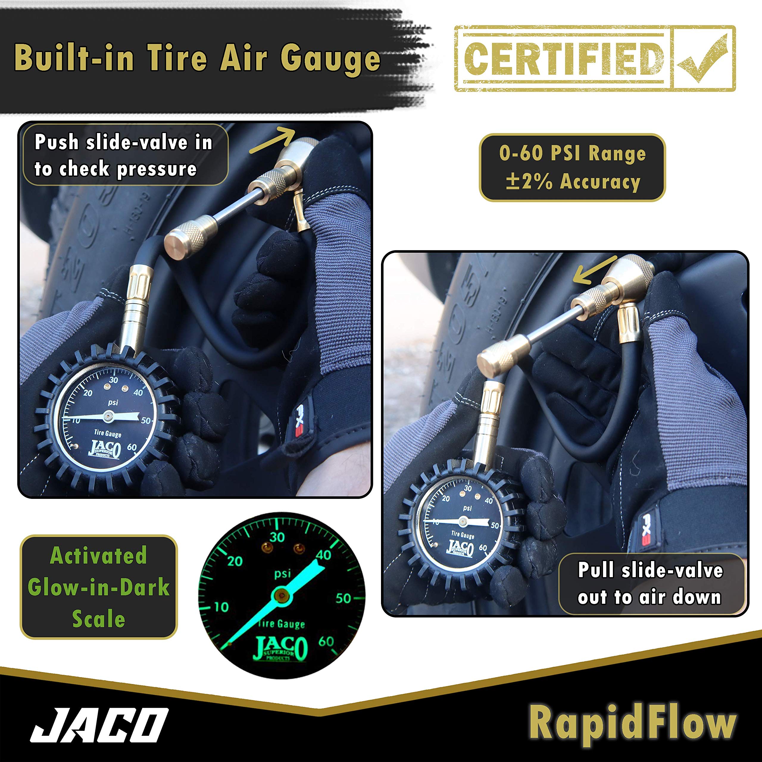 JACO RapidFlow Tire Deflator with Gauge (0-60 PSI) | Rapid 4x4 Off Road Air Down Kit