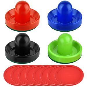 coopay air hockey pushers and red air hockey pucks, goal handles paddles replacement accessories for game tables(4 striker, 8 puck pack)