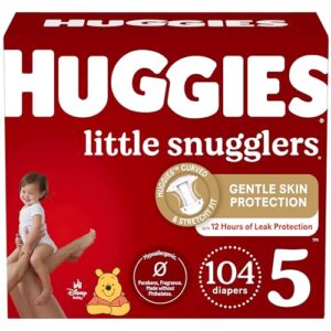 huggies size 5 diapers, little snugglers baby diapers, size 5 (27+ lbs), 104 count