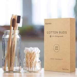 Kiemeu Bamboo Qtips Cotton Swabs With Wooden Sticks Q Tips For Ears Swabs 400 Count Bamboo Cotton Buds