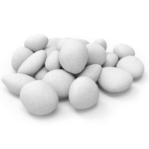 24 pcs fireplace ceramic pebbles for firepits ，for all types of indoor, gas inserts, ventless & vent free, electric, or outdoor fireplaces & fire pits. realistic clean burning accessories … (white)