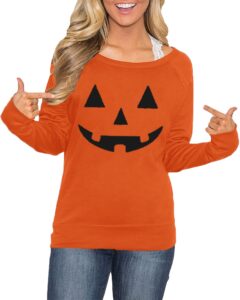 halloween womens shirts pumpkin sweatshirts casual pullover orange tops jack-o-lantern xl