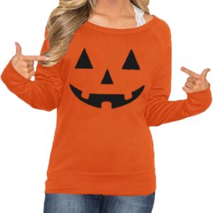 Halloween Womens Shirts Pumpkin Sweatshirts Casual Pullover Orange Tops Jack-O-Lantern XL