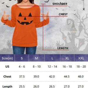 Halloween Womens Shirts Pumpkin Sweatshirts Casual Pullover Orange Tops Jack-O-Lantern XL