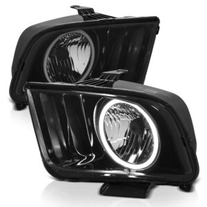 amerilite smoke for 2005-2009 ford mustang xtreme led halos smoke halogen headlights assembly pair - passenger and driver side