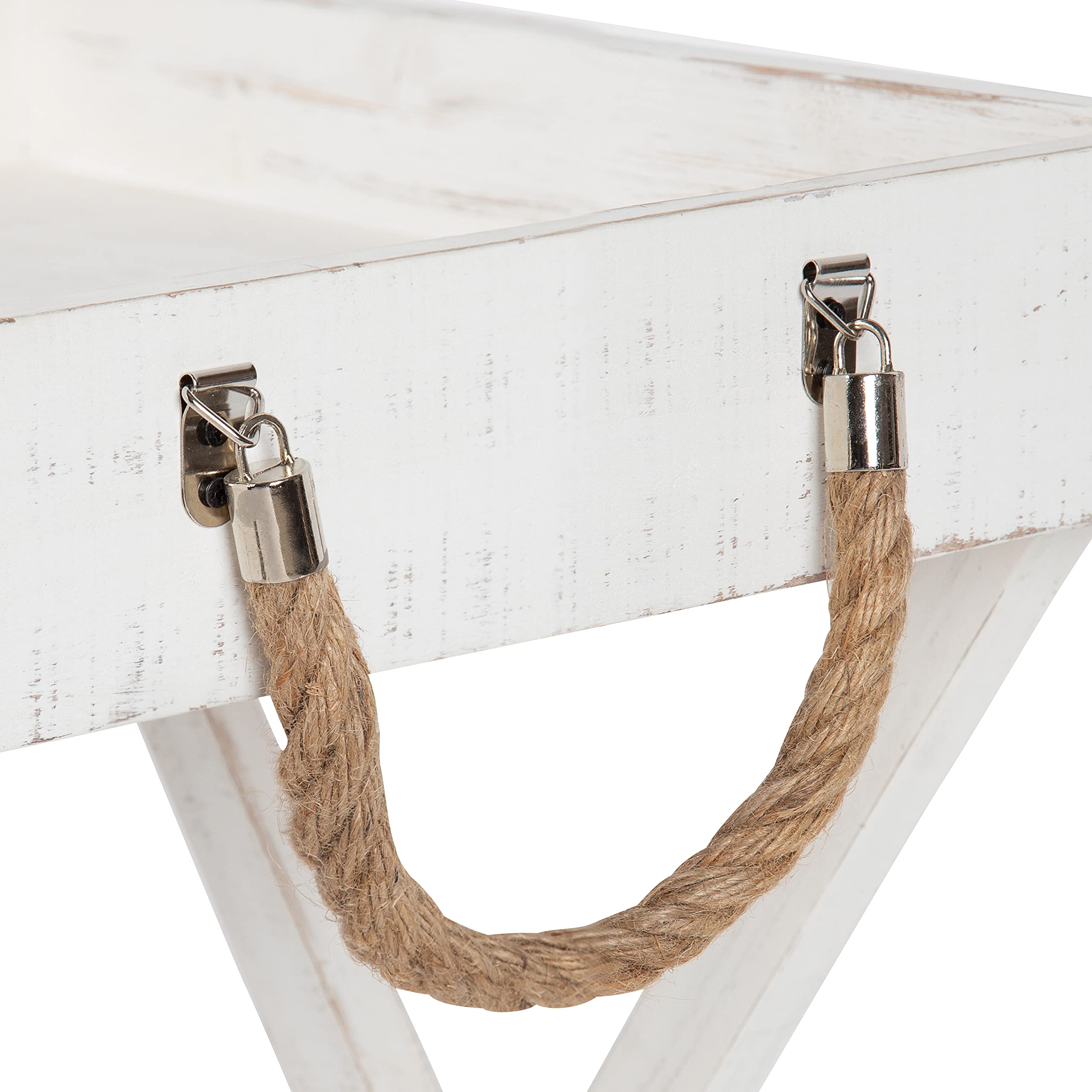 Kate and Laurel Bayville Vintage Tray Table, 17" x 17" x 24", White, Rustic Coastal Tray for Display and Storage