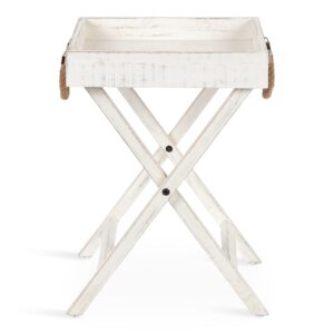 Kate and Laurel Bayville Vintage Tray Table, 17" x 17" x 24", White, Rustic Coastal Tray for Display and Storage