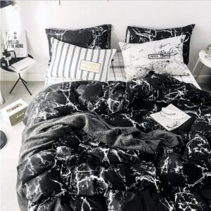 karever Black Marble Comforter Set Full/Queen White Texture Bedding Reversible Teen Boy Men Full Size Soft Lightweight Quilt Set, 3 PCs( 1 Comforter, 2 Pillowcases)