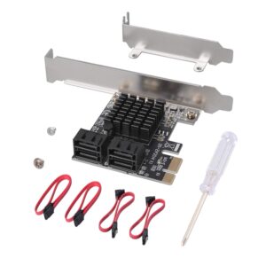 sata card 4 port with 4 sata cables, 6 gbps sata 3.0 controller pci express expression card with low profile bracket support 4 sata 3.0 devices