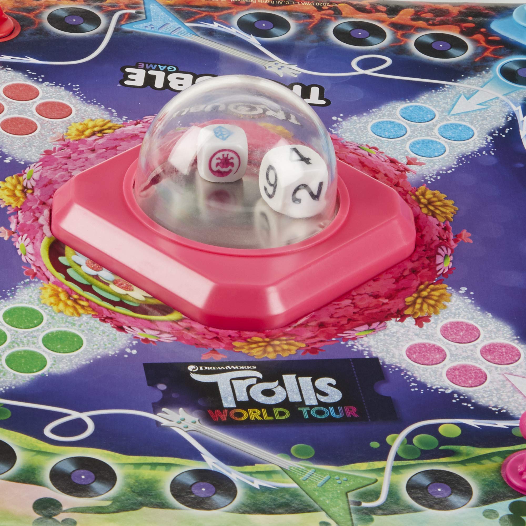 Trouble: DreamWorks Trolls World Tour Edition Board Game for Kids Ages 5 and Up; Includes Tiny Diamond Figure with Hair, Model:E8906