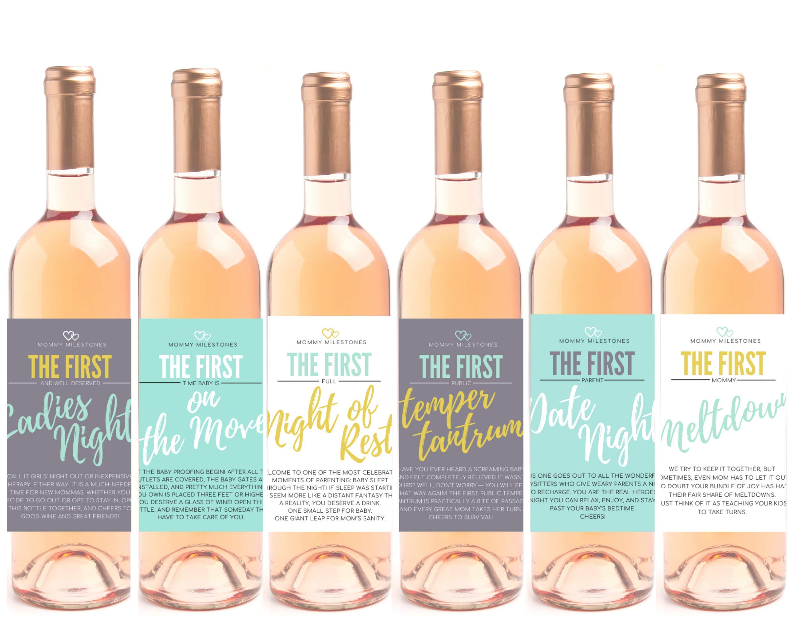 6 Mommy's First Milestone Wine Labels and Stickers, Great Baby Shower and Pregnancy Gift Ideas for Mom To Be, Funny Mom's First Moments After Having New Baby Girl or Boy – By Harper & Ivy Designs