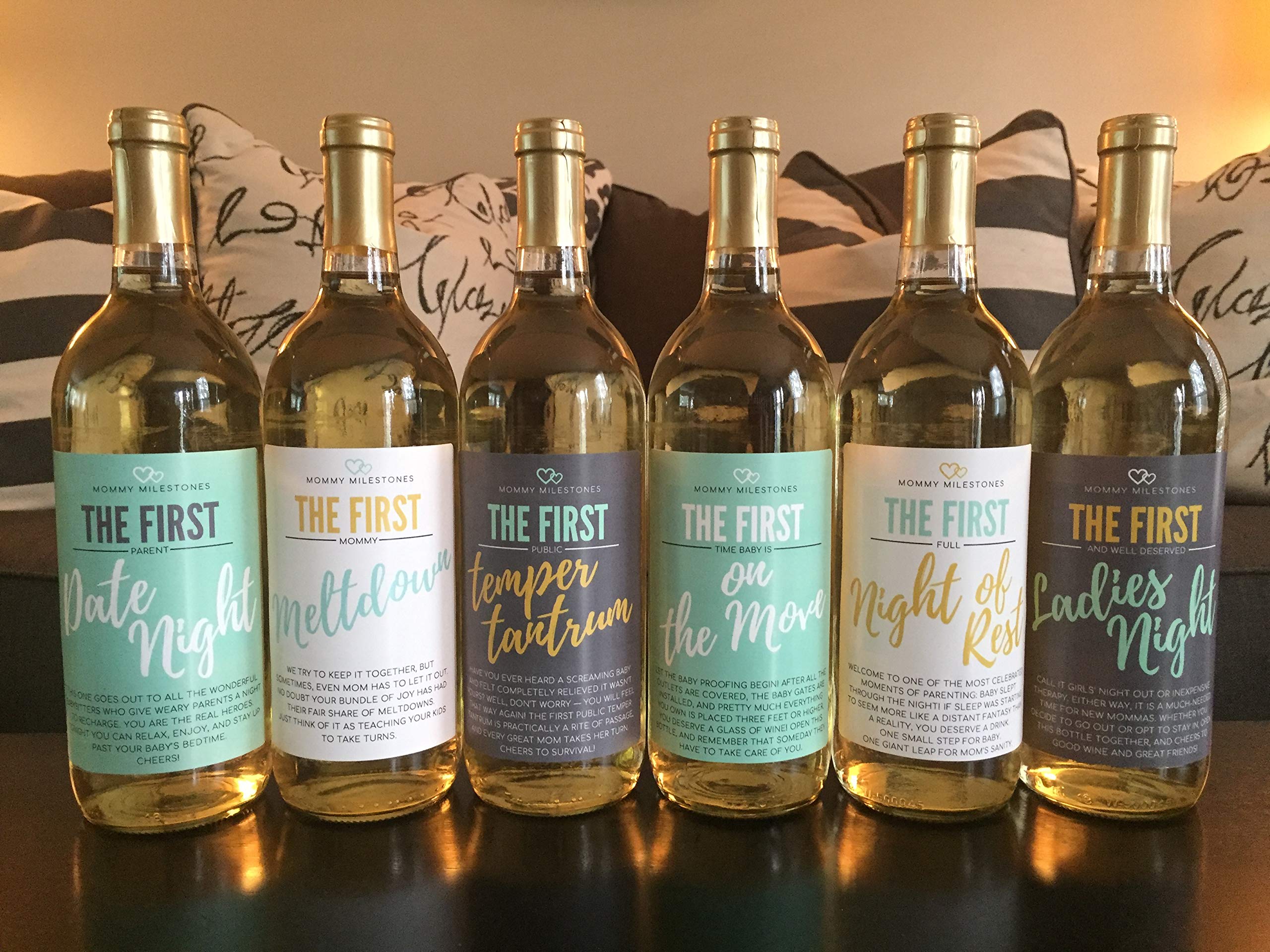 6 Mommy's First Milestone Wine Labels and Stickers, Great Baby Shower and Pregnancy Gift Ideas for Mom To Be, Funny Mom's First Moments After Having New Baby Girl or Boy – By Harper & Ivy Designs