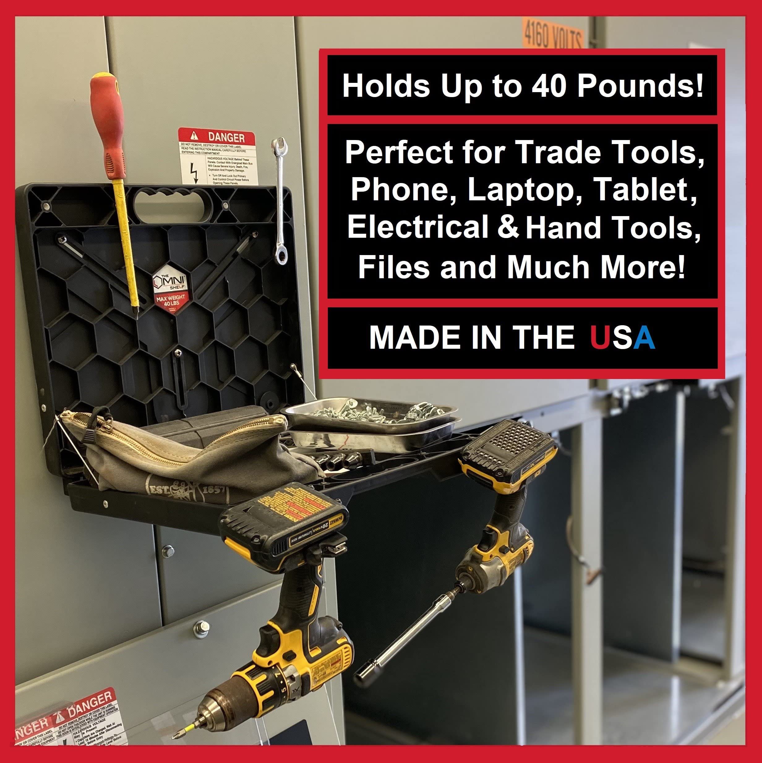 The OmniShelf Portable Workstation, Magnetic Toolbox, Laptop Stand w/ 40 lb Capacity, Hands Free Workstation, Attach to HVAC, Trucks, Walls, Poles etc. (Model # OSO1 - Magnets)