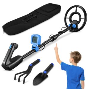metal detector for kids - kid metal detector junior 7.4 inch waterproof search coil junior metal detector lcd 24 inch to 35 inch adjustable stem buzzer vibration sound 2 pouds lightweight easy to use