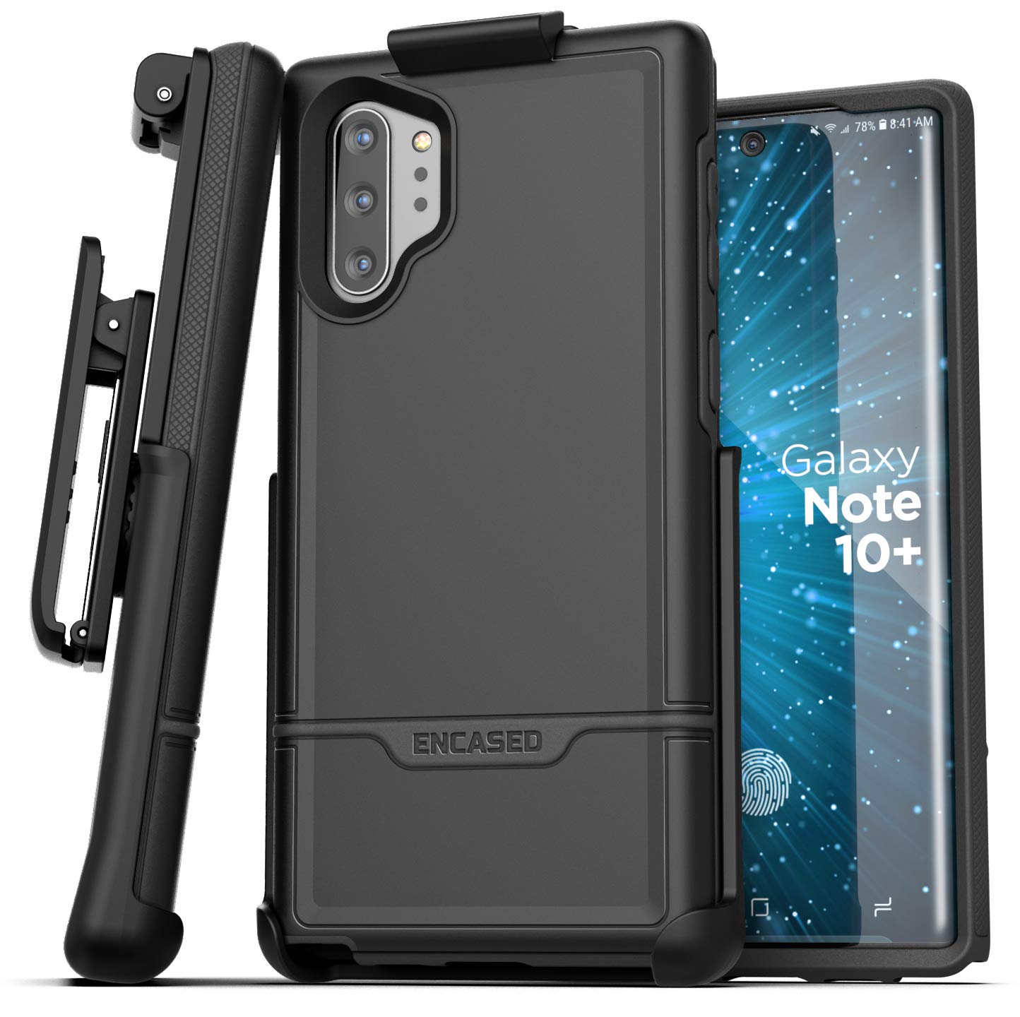 Encased Galaxy Note 10 Plus Belt Clip Protective Holster Case (2019 Rebel Armor) Heavy Duty Rugged Full Body Cover w/Holder for Samsung Note 10+ (Black)