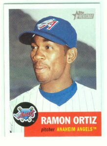 2002 topps heritage #383 ramon ortiz angels mlb baseball card (sp - short print) nm-mt