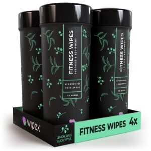 wipex natural wipes for fitness in lemongrass & eucalyptus, gyms, yoga, peloton cycles, treadmills and home, 75 count (pack of 4)