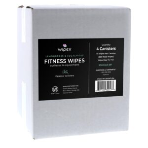 Wipex Natural Wipes for Fitness in Lemongrass & Eucalyptus, Gyms, Yoga, Peloton Cycles, Treadmills and Home, 75 Count (Pack of 4)