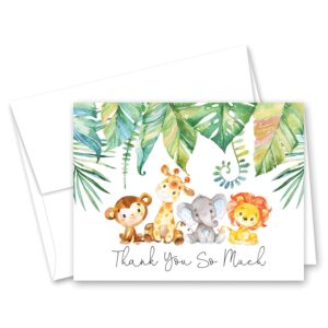 invitationhouse blue elephant jungle animals baby shower thank you cards - pack of 50 with envelopes