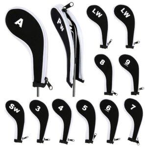 golf irons cover 12pcs thick synthetic leather golf iron head covers sword & shield sports set headcover fit all brands titleist, callaway, ping, taylormade, cobra, nike, etc (white)