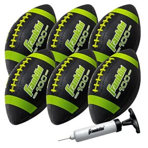 franklin sports junior footballs - grip-rite 100 - kids junior size rubber footballs - youth footballs - 6 pack of footballs with pump - black/optic