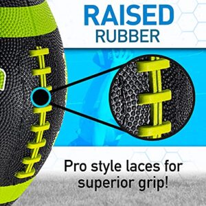 Franklin Sports Junior Footballs - Grip-Rite 100 - Kids Junior Size Rubber Footballs - Youth Footballs - 6 Pack of Footballs with Pump - Black/Optic