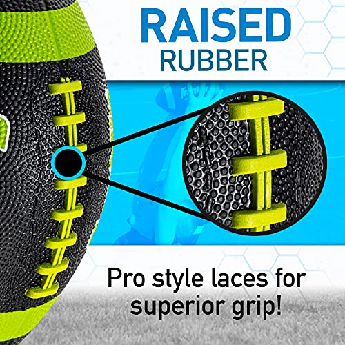 Franklin Sports Junior Footballs - Grip-Rite 100 - Kids Junior Size Rubber Footballs - Youth Footballs - 6 Pack of Footballs with Pump - Black/Optic