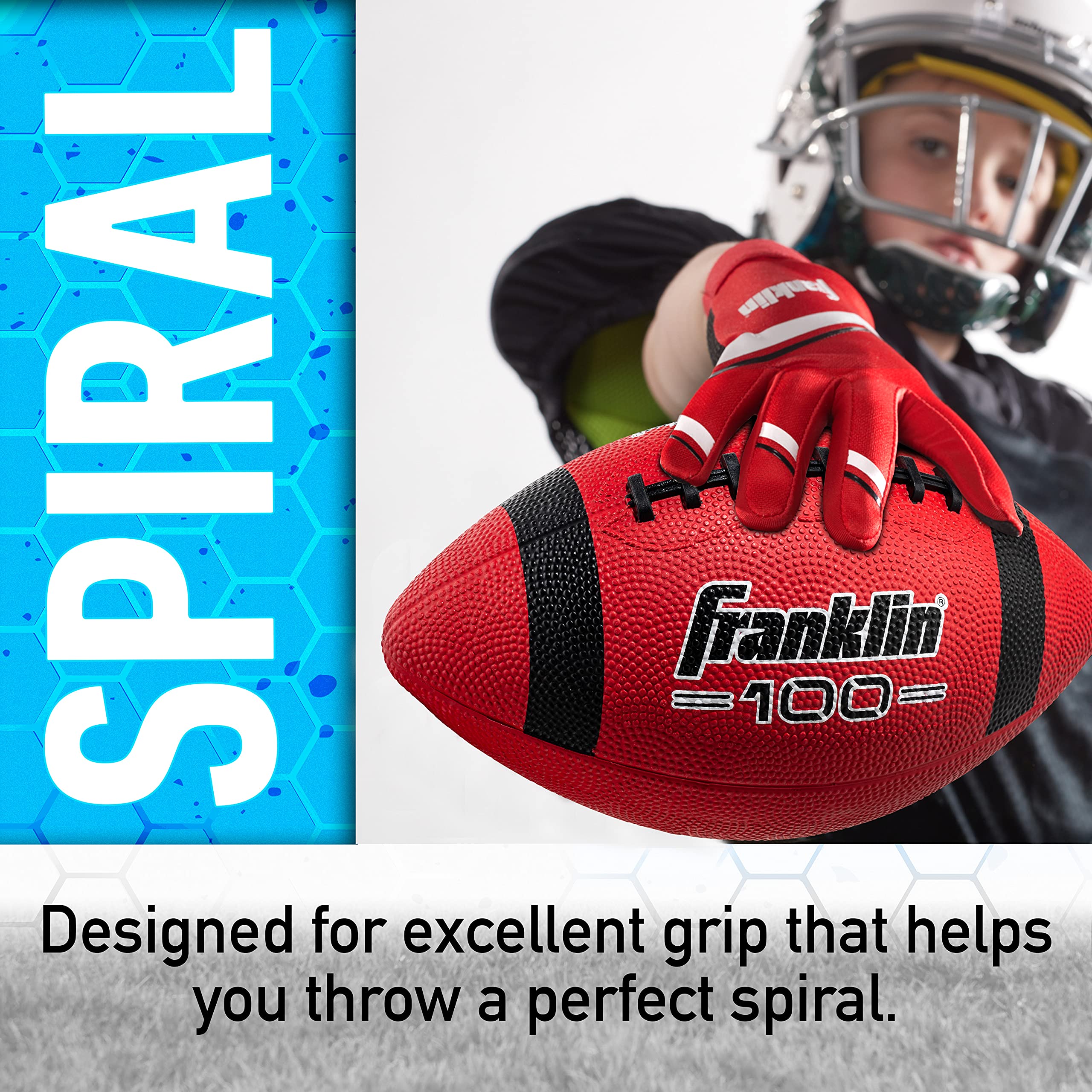 Franklin Sports Junior Footballs - Grip-Rite 100 - Kids Junior Size Rubber Footballs - Youth Footballs - 6 Pack of Footballs with Pump - Red/Black, Junior Size Football