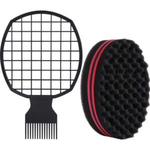 2 pieces afro twist hair comb with twist wave barber tool twist brush curl comb twist hair sponge twist wave curl brush comb twist hair coils comb for natural hair (black)