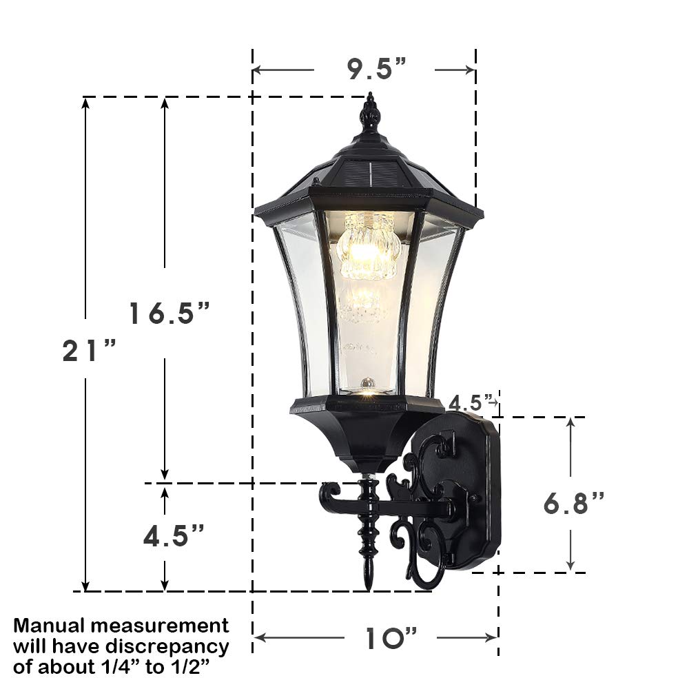 DENGMALL Solar Wall Lantern Outdoor, Wireless Dusk to Dawn Solar Wall Mount Light, 21 Inch Inch Large, LED Wall Sconce Fixture with Clear Glass and Aluminum Housing, Weatherproof