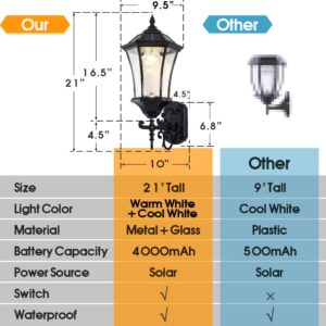 DENGMALL Solar Wall Lantern Outdoor, Wireless Dusk to Dawn Solar Wall Mount Light, 21 Inch Inch Large, LED Wall Sconce Fixture with Clear Glass and Aluminum Housing, Weatherproof