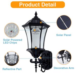 DENGMALL Solar Wall Lantern Outdoor, Wireless Dusk to Dawn Solar Wall Mount Light, 21 Inch Inch Large, LED Wall Sconce Fixture with Clear Glass and Aluminum Housing, Weatherproof