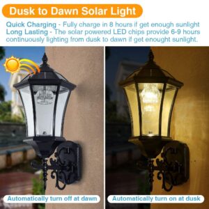 DENGMALL Solar Wall Lantern Outdoor, Wireless Dusk to Dawn Solar Wall Mount Light, 21 Inch Inch Large, LED Wall Sconce Fixture with Clear Glass and Aluminum Housing, Weatherproof