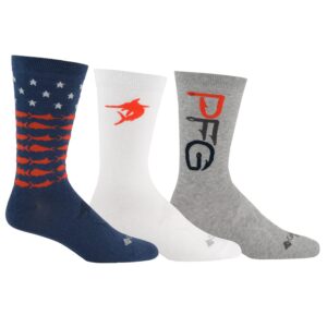 Columbia Men's 2 Pack PFG Crew Socks, Carbon Blue/White/Heather Grey, Shoe Size 6-12