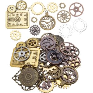 Aylifu 100g(30-40PCS) Mixed Color Alloy Steampunk Gears Charms Clock Face Charms Gears Cogs Charms Pedants Jewelry Findings for Crafting DIY Jewelry Making Accessory