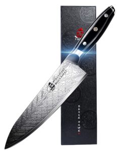 tuo chef knife - kitchen knives 8-inch high carbon stainless steel - pro chef vegetable meat knife with g10 full tang handle - black hawk-s series knives including gift box