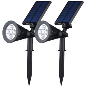 solvao solar spot light | ultra bright, waterproof, outdoor | auto on/off function | rechargeable led for lighting flag pole, landscape, wall, fence, yard & garden | 2 pack