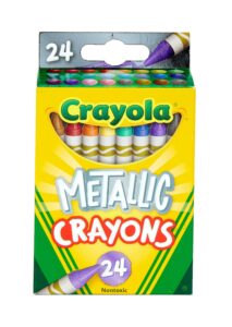 crayola metallic crayons, kids art supplies, 24 count, coloring supplies, gift for kids, ages 3, 4, 5, 6