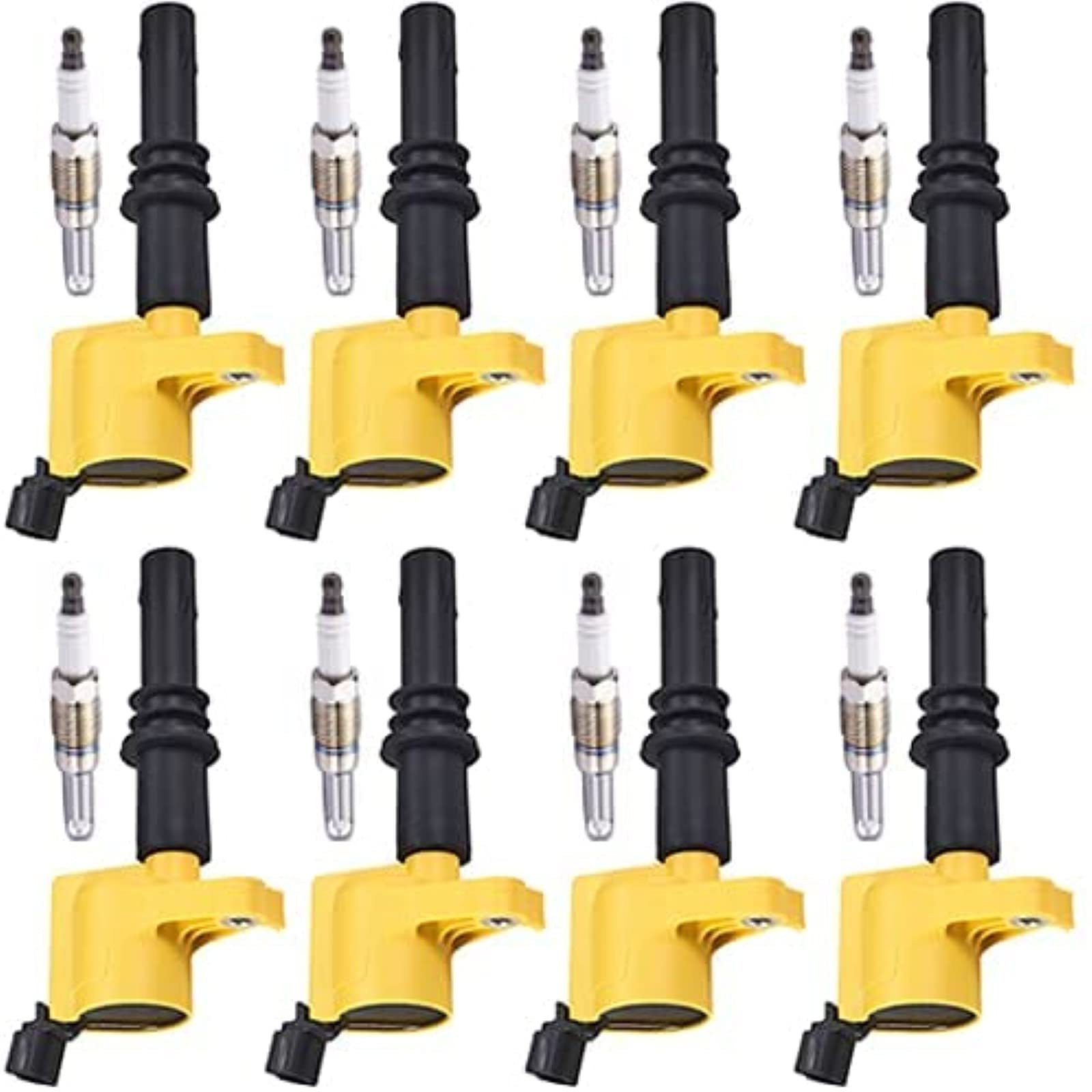 ENA 8 Yellow Ignition Coil Pack and Platinum Spark Plug Set Compatible with Lincoln Ford Expedition F150 F250 F350 F450 F550 Super Duty Mark Navigator 5.4L 6.8L Replacement for FD508 SP515 SP546 DG511