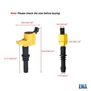 ENA 8 Yellow Ignition Coil Pack and Platinum Spark Plug Set Compatible with Lincoln Ford Expedition F150 F250 F350 F450 F550 Super Duty Mark Navigator 5.4L 6.8L Replacement for FD508 SP515 SP546 DG511