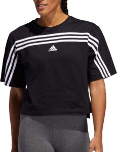 adidas women's must haves ringer 3-stipes t-shirt (small, black/white)