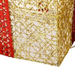 Sunnyglade 10”-8”-6” Set of 3 Christmas Lighted Gift Boxes with Plug for Christmas Decor, Weddings Yard Home Holiday Art Decorations (Gold)