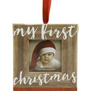 Pearhead Baby’s First Christmas Wooden Picture Frame Ornament, Newborn Milestone Keepsake Photo, Holiday Gift For New and Expecting Parents, Rustic My First Christmas Ornament