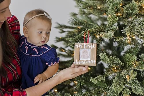 Pearhead Baby’s First Christmas Wooden Picture Frame Ornament, Newborn Milestone Keepsake Photo, Holiday Gift For New and Expecting Parents, Rustic My First Christmas Ornament