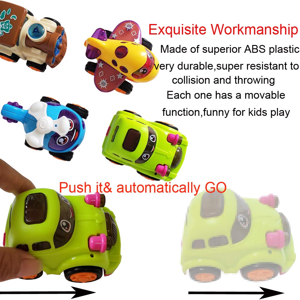 Himeeu Set of 4 Push and Go Friction Powered Vehicles,Toys Train Helicopter Airplane Car, Inertia Car Toys for Toddlers,Construction Vehicles