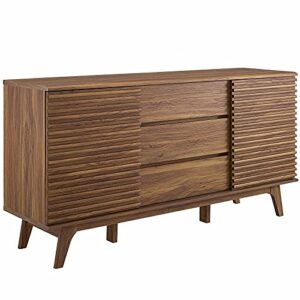 modway render 63" mid-century modern sideboard buffet table or tv stand in walnut